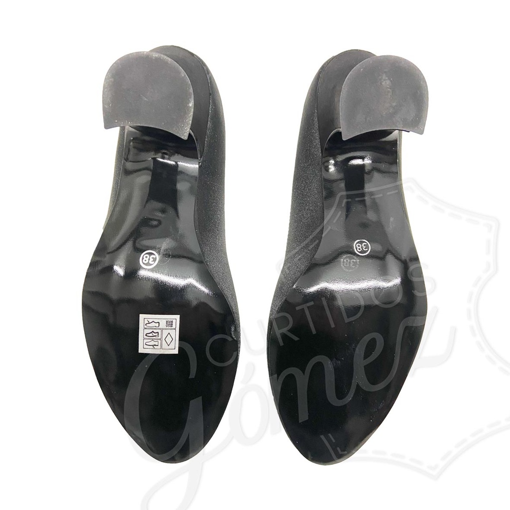 Zapato de Raso Fallera Mod. 20 Sin Correa y Tacón Alto Negro