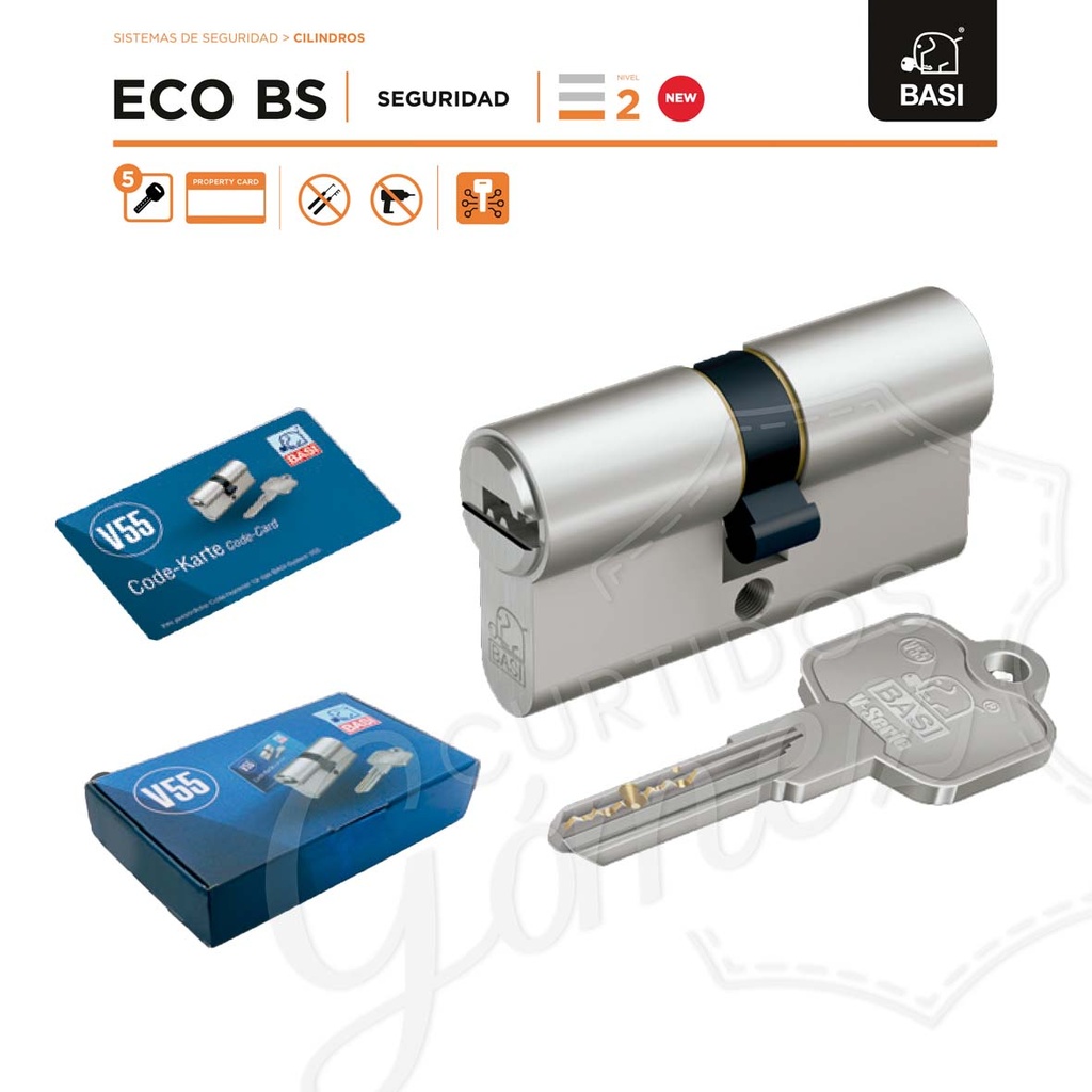 ​Cilindro BASI V55 Seguridad Leva Larga Niquel